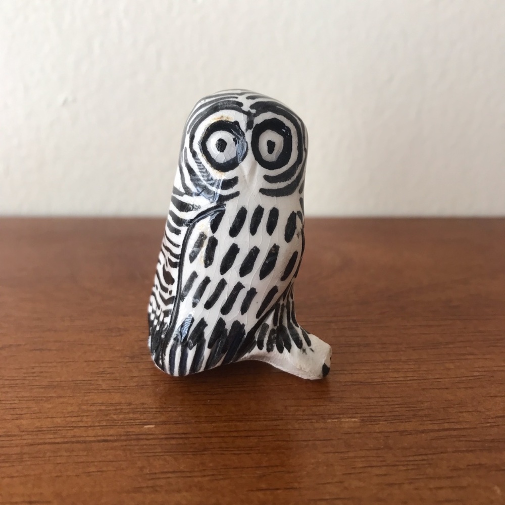 Handmade Black and White Ceramic Owl
